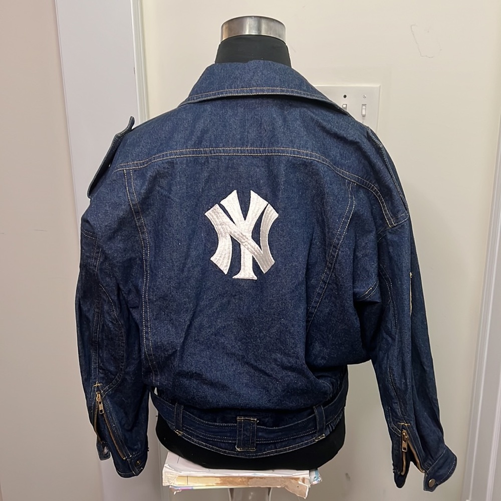 Vintage Yamaha Motor Riding Trucker Jeans Utility Cropped Jacket Size Small - Picture 10 of 16